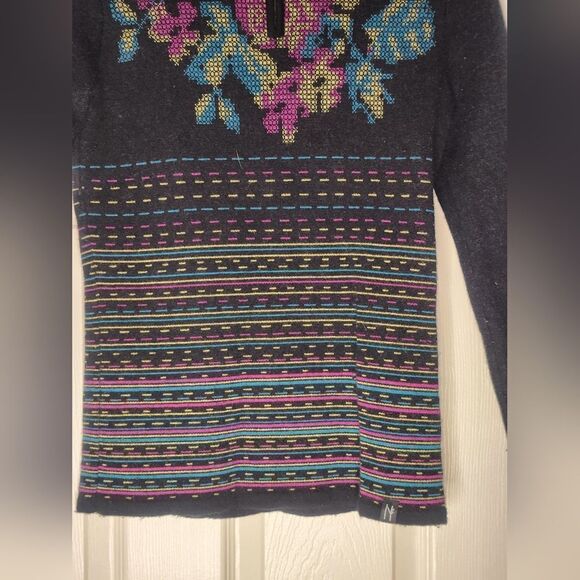 Neve M Black Mlticlrd Lngslvs 100% WOOL Knitted 1/4 Zip Women Sweater Pullover - Picture 4 of 11